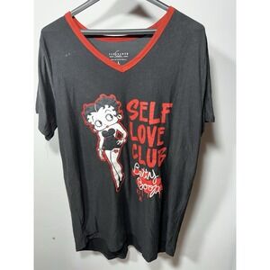 Fleischer Studios Betty Boop Self Love Club Black Red V-Neck Sleep Shirt L